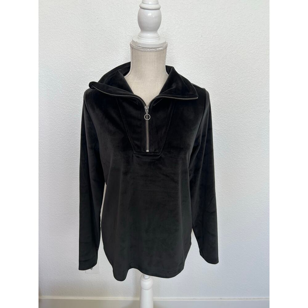 All Worthy Quarter Zip Black Velour Pullover - XS